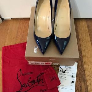💥NWT💥Louboutin Navy Patent Pigalle Pump Sz 37.5